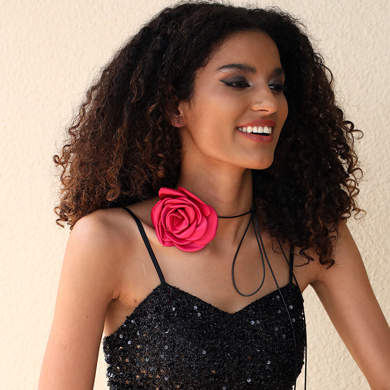 Handmade Fabric Flower Strap Necklace Sexy and Pure Desire Korean Wax Neckchain Choker Collar for Women_voghion.com