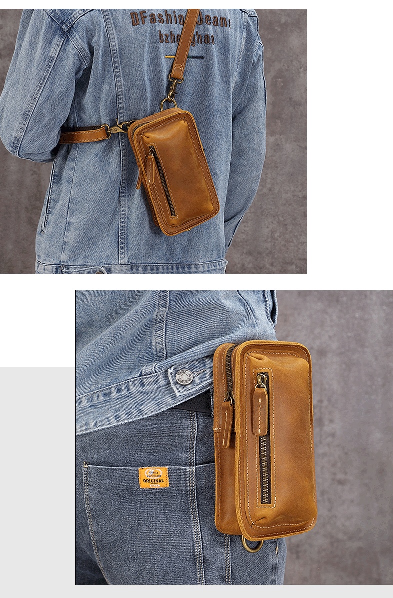 Crazy Horse ādas retro plecu soma, jauna jostas soma, vīriešu apģērba jostas mini soma, tīras govs ādas telefona soma, īstas ādas moderna soma_voghion.com