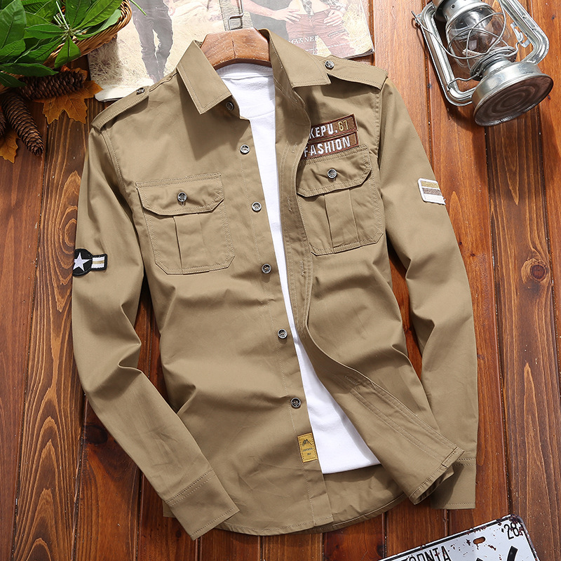Langarm-Hemdjacke, vielseitig einsetzbar für Herren und Teenager, lässiges Hemd aus reiner Baumwolle, trendige Slim-Fit, Outdoor-Arbeitskleidung, große Größe, neuer Stil_voghion.com