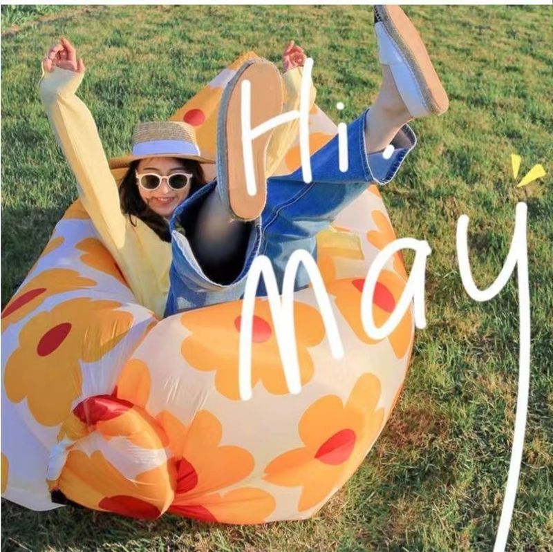 Outdoor lazy iatable yellow and white sofa folding portable picnic camping solid color air mattress outdoor furniture_voghion.com