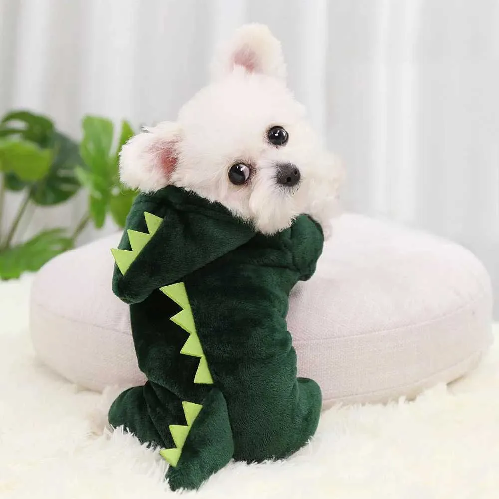 Felpe con cappuccio di dinosauro di Halloween Giacca calda per cani di piccola taglia Costume di Natale per gatti Vestiti per animali domestici per cuccioli Gattino Verde_voghion.com