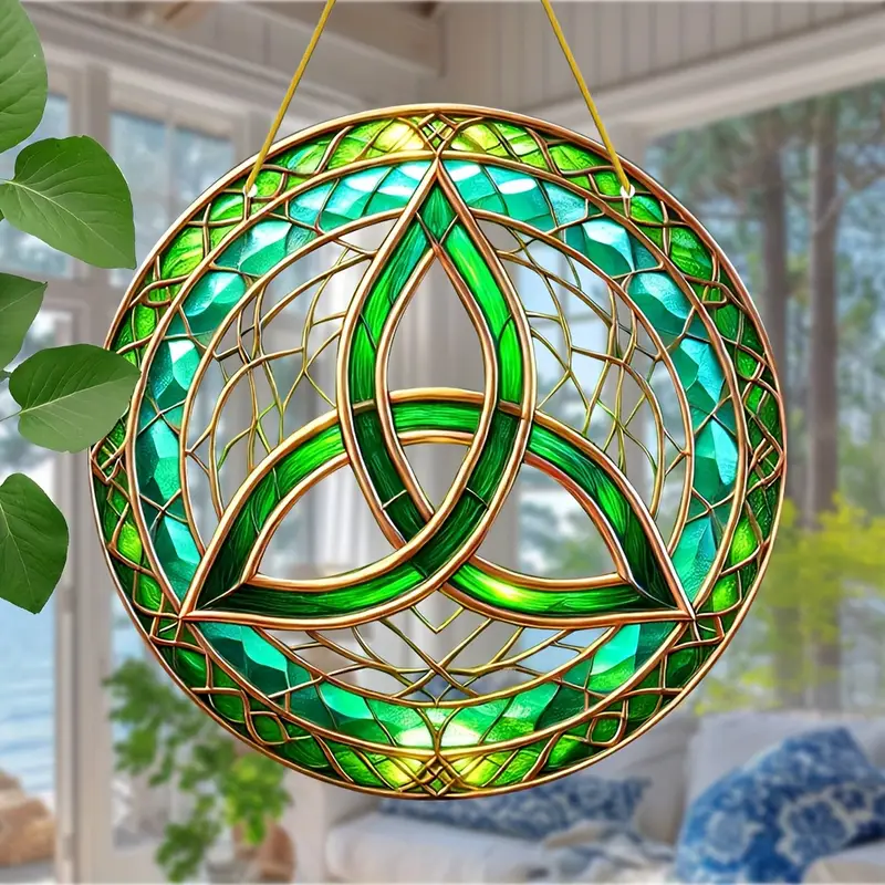 Acchiappasole con nodo celtico - Opera in acrilico color smeraldo da 8". Decorazione ispirata alla tradizione irlandese, ideale per le finestre dell'ufficio o come ricordo significativo per la festa del papà._voghion.com