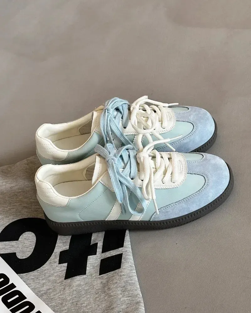 Baskets de tennis plates pour femmes, chaussures vulcanisées à lacets, couleurs mélangées, tendance, printemps-automne_voghion.com