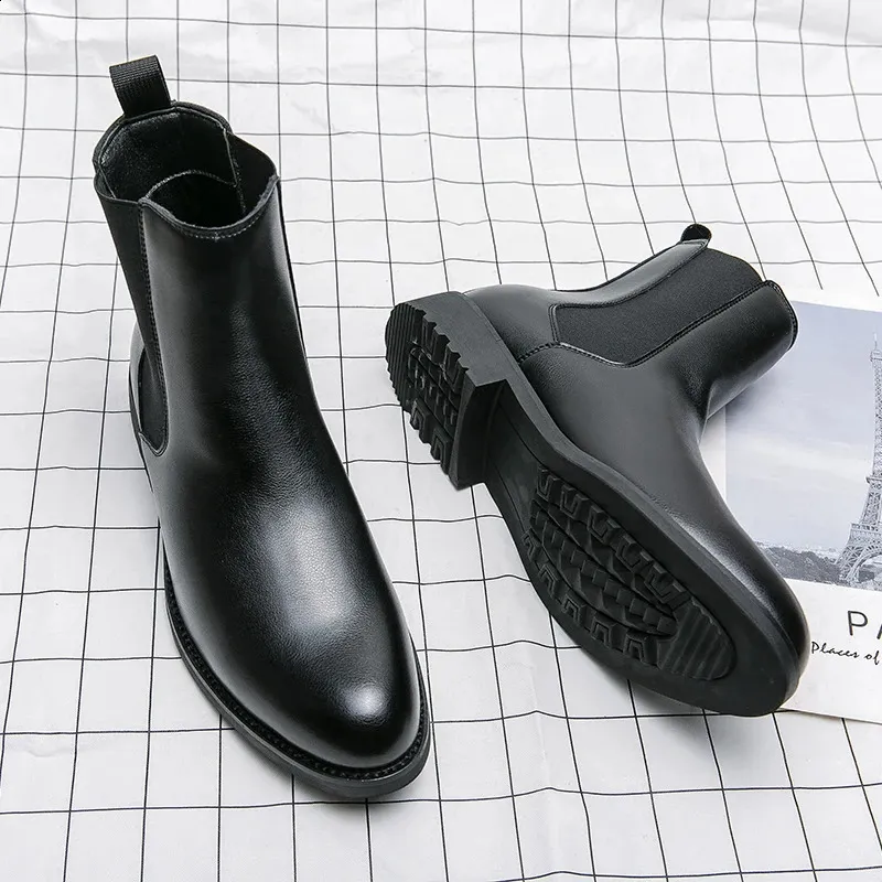 British Style Men Mid Calf Dress Business Formal Ankle Boots Autumn Men's Split Leather Shoes 240830_voghion.com