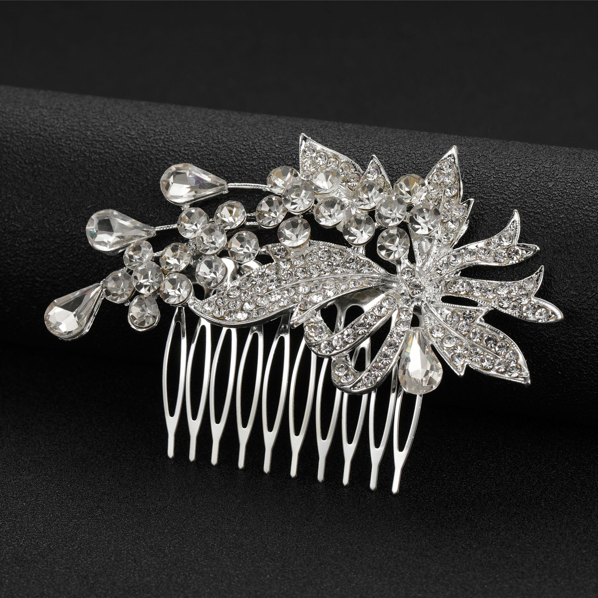 Accessori per capelli da sposa in lega con diamanti, farfalla, foglia, pettine per capelli in vetro, inserto per pettine, pettine laterale, produttore di accessori per capelli all'ingrosso_voghion.com