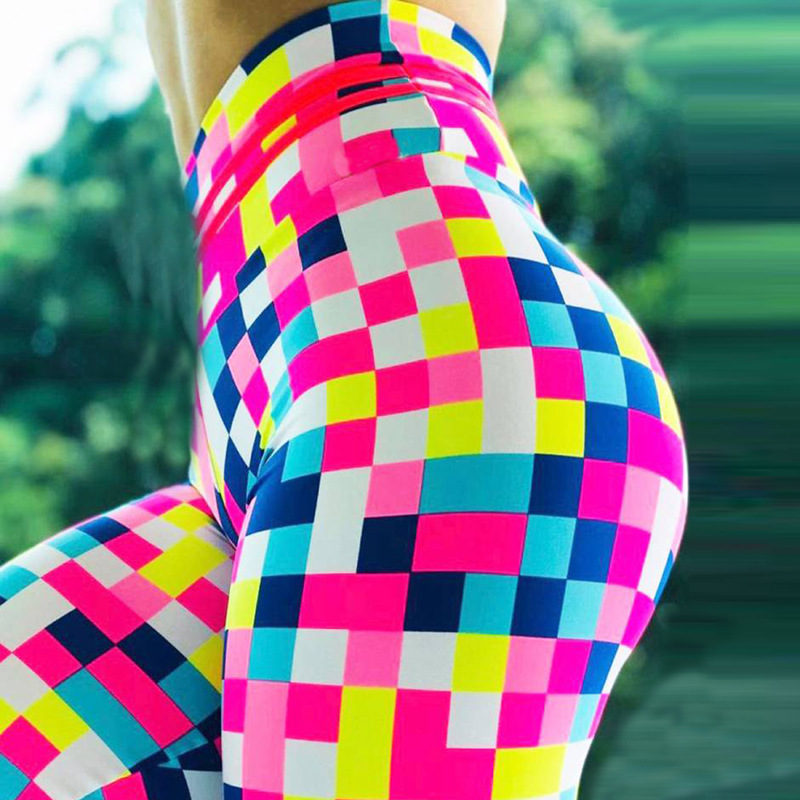 Pantaloni fitness traspiranti con stampa digitale a mosaico, pantaloni da yoga con leggings dimagranti e ad asciugatura rapida_voghion.com
