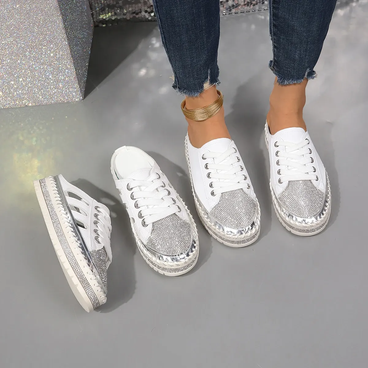 trend Woman Crystal Half Slippers For Women Flat Platform Comfortable Elegant Shoes Bg Women's Sandals 1b46 Platm_voghion.com