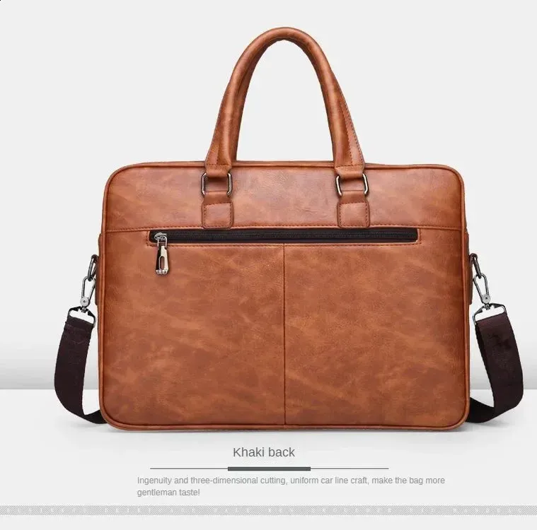 Sac à bandoulière en cuir PU grande capacité, portable, décontracté et étanche, pour hommes, porte-documents, sac pour ordinateur portable 240813_voghion.com