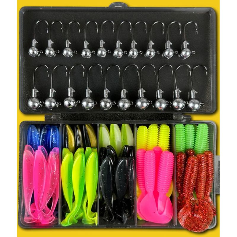 Luya Set Roll Tail Soft Long Throw Lead Head Hook T-Tail Fk Bait Sea Bass Bent Mouth Combination_voghion.com