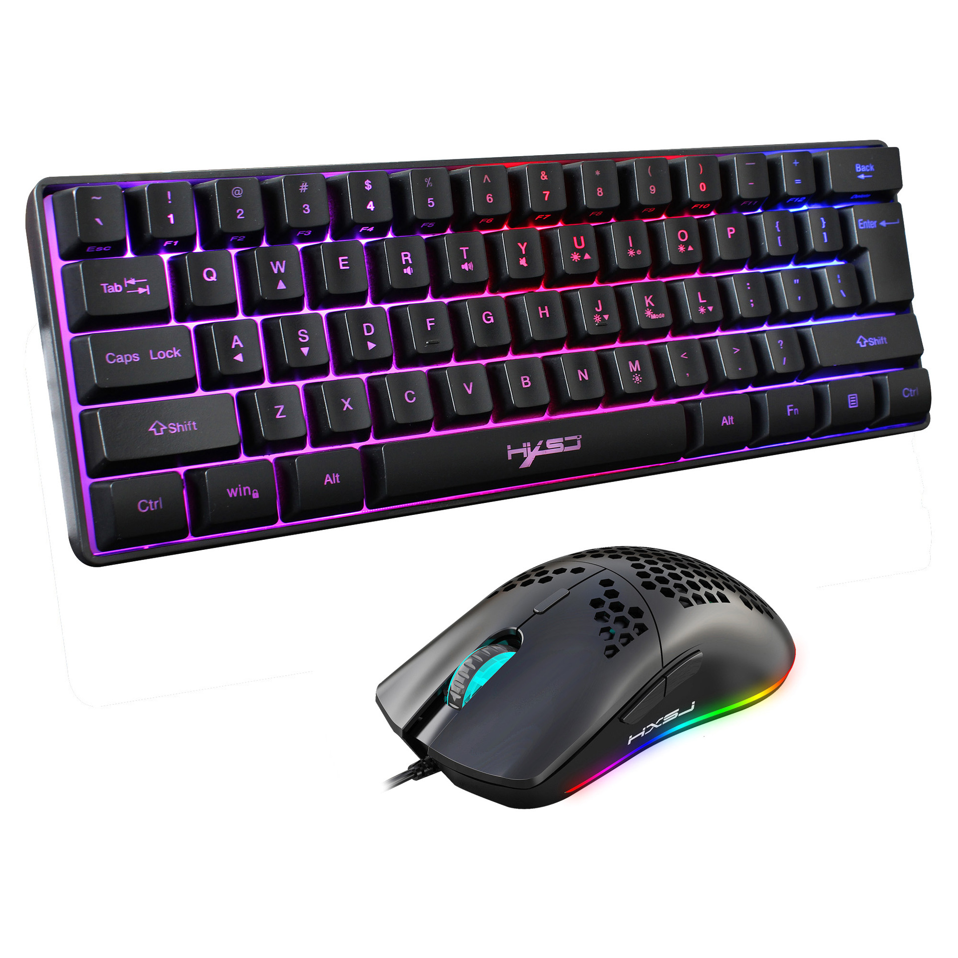 Set nou de 61 de taste cu fir, luminos, cu mouse RGB cu orificii, tastatură pentru jocuri de birou_voghion.com