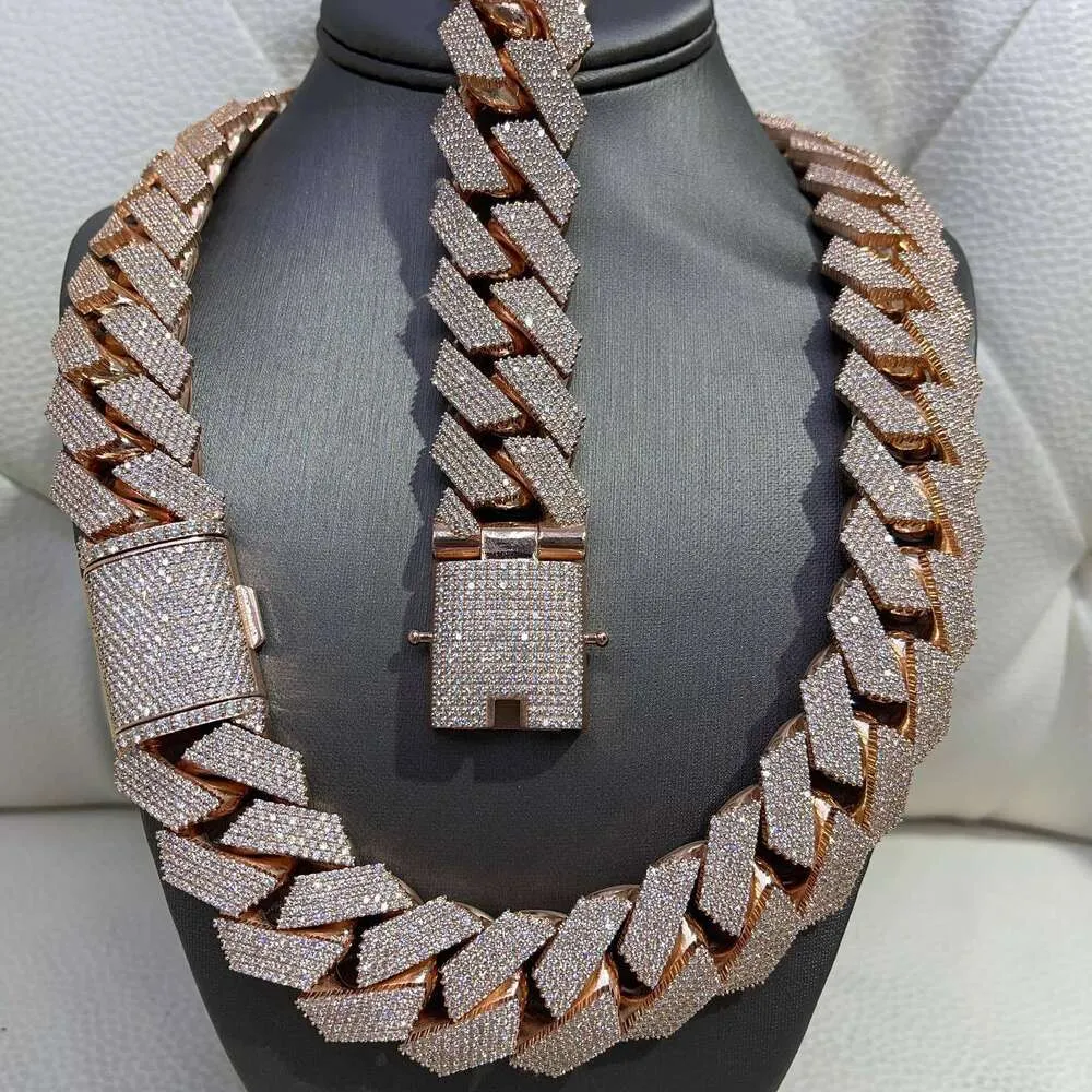 Fully Iced MOISSANITE 20mm Cuban Link Hip Hop Chain Rose Gold Plated Multi Size Available Featuring Diamond pass tester_voghion.com