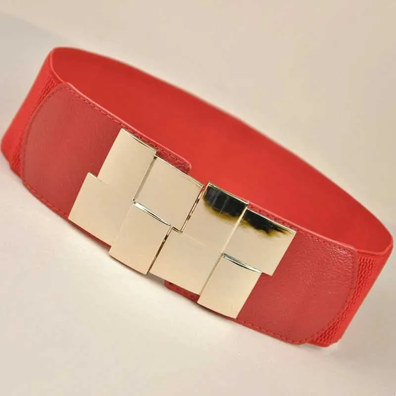 Womens Wide Classic Womens Multi-color Square Buckle Dress Decoration Ultra-thin Elastic Belt W250109_voghion.com