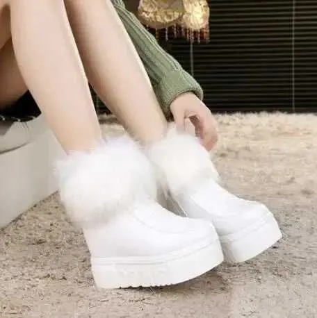 Scarpe invernali calde con zeppa, tacco alto nascosto, cerniera laterale nera, da donna, con plateau e altezza maggiorata_voghion.com