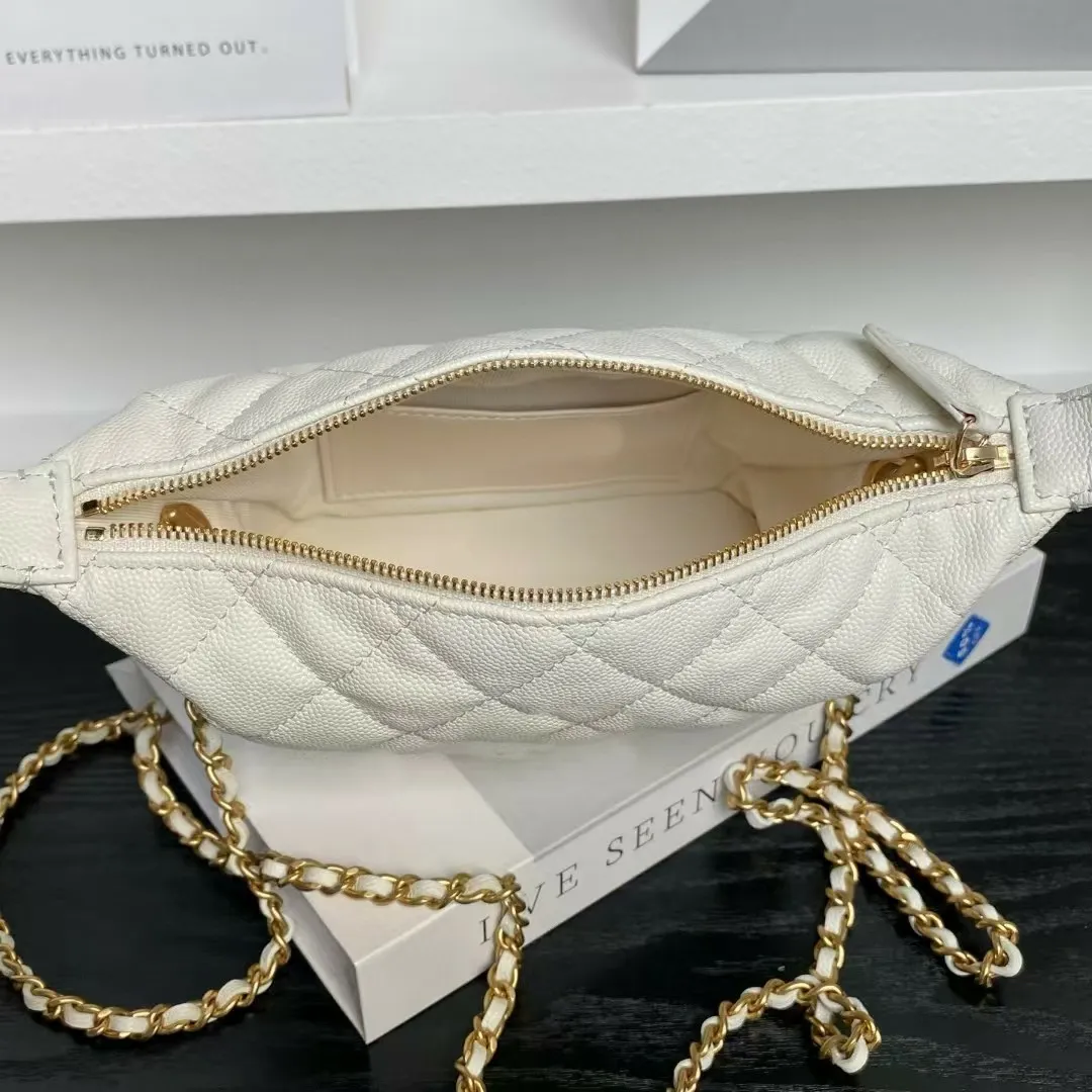 Borse firmate, borsa porta pranzo in pelle di vitello di qualità 10A con finiture dorate e tracolle a catena per donna_voghion.com