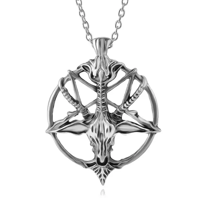 Collana con testa di capra con pentagramma invertito Baphomet alla moda Sigillo testa di pecora Laveyan Collane e ciondolo Lavey #277772_voghion.com