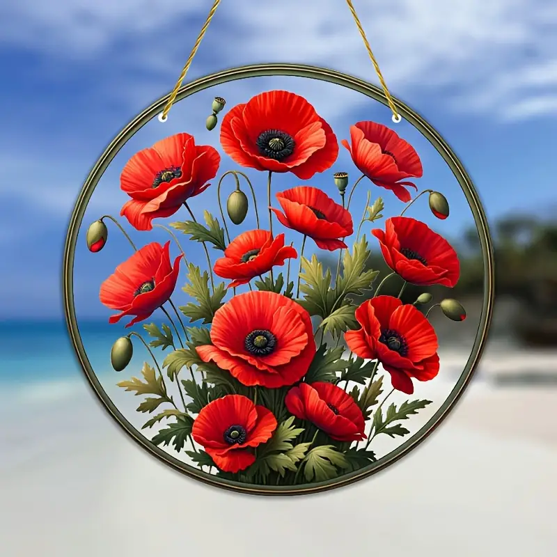 Scarlet Blooms Suncatcher - 8" Acrylic Floral Art. Springtime Decor For Porch Or Heartfelt Mother's Day Gift._voghion.com