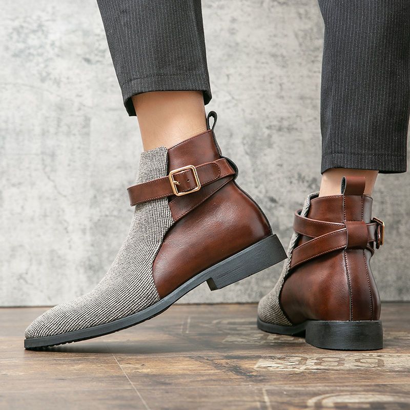 Große High-Top-Schuhe, trendige Lederstiefel für Herren in koreanischer Version, personalisierte britische Freizeitstiefel mit Schnalle_voghion.com