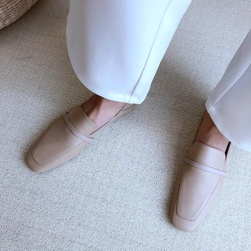 Damen Slipper Aus Rindsleder Mit Eckiger Kappe Walking Schuhe_voghion.com
