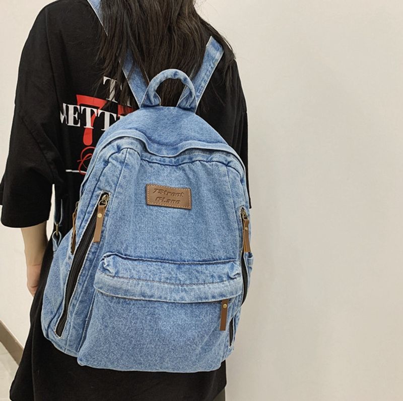 Vintage denimväska, Preppy College skoldagsresor pendlarryggsäck och laptopväska, unisexväska för vardagsbruk_voghion.com