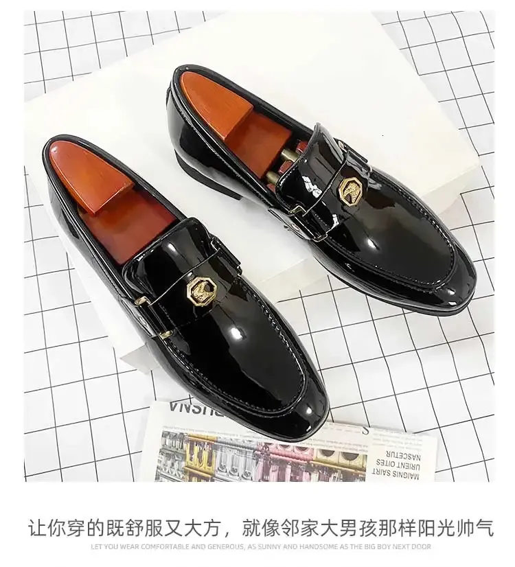 Black Loafers Slip-On Round Toe Fashion Mens Dress Wedding Shoes for Men Size 38-47 240703_voghion.com