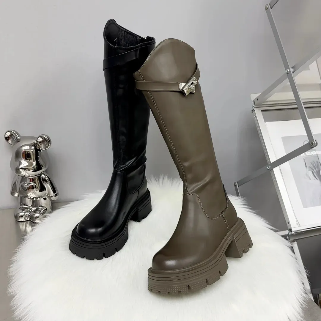Cizme damă cu platformă până la genunchi, toamnă și iarnă, din piele, din denim, pantofi casual la modă pentru femei, 241024_voghion.com