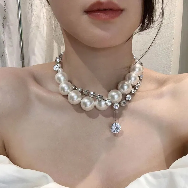 Collier avec pendentif en perles de zircon pour femmes et filles, chaîne en argent plaqué, bijoux tendance, cadeau de fête, style 2023, CN23_voghion.com