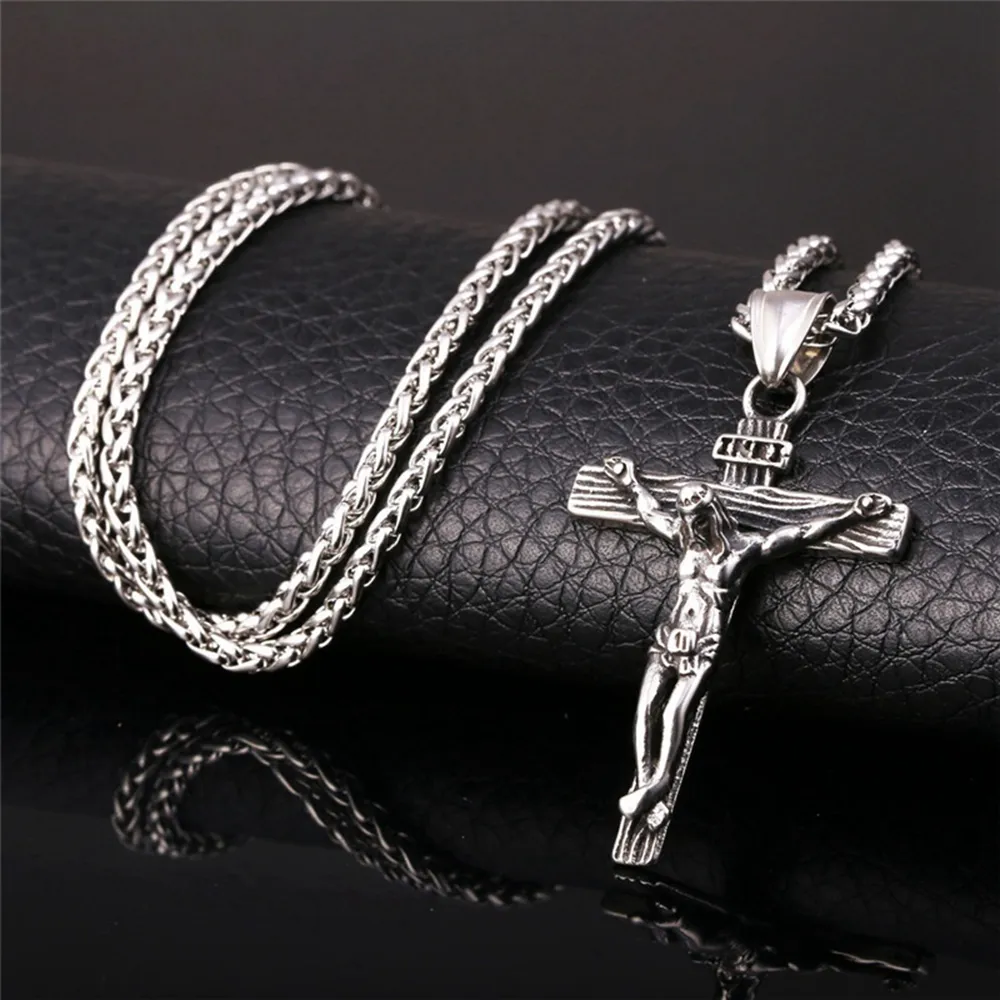 Religious Jesus Fashion Gold Cross Pendent With Chain Necklace Jewelry Gifts For Men Pendant_voghion.com