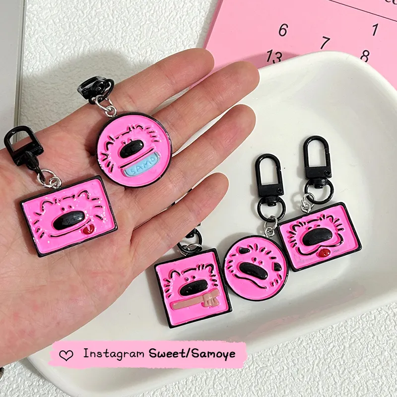 Cute Pink Samoyed Puppy Series Keychain Animal Bell Pet Memorial Keyring Dog Pendant Backpack Charms Car Bag Decor Kids_voghion.com