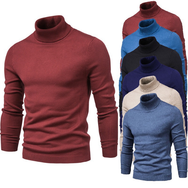 Pull tricoté décontracté à col haut et coupe slim pour homme, nouvelle collection automne/hiver