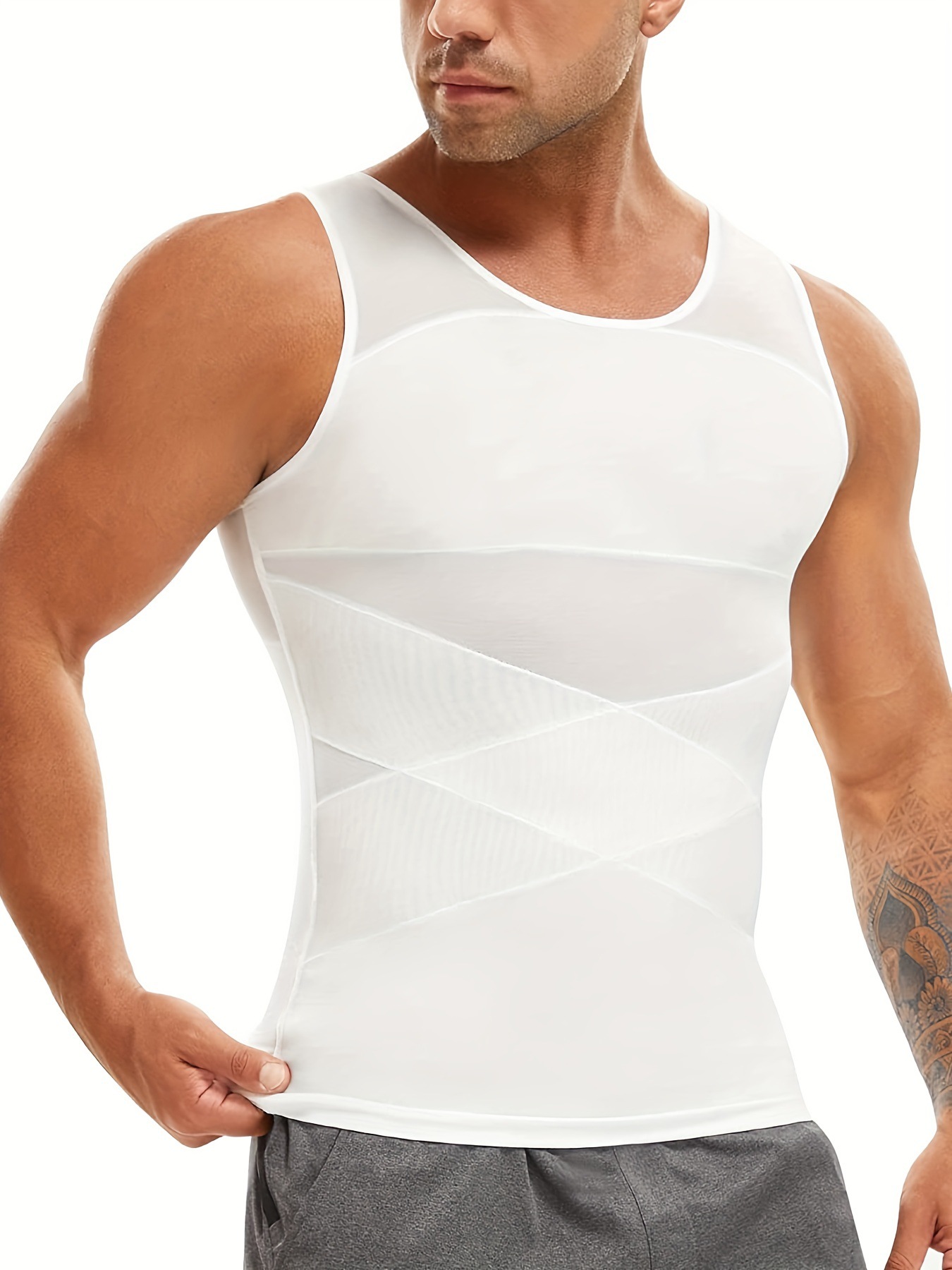 men's clothing vest mesh breathable waist shaping back and abdomen fitness training body shaping vest elastic tights_voghion.com