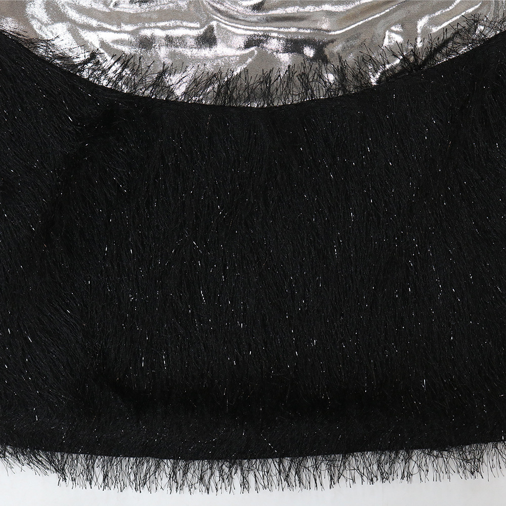 Women's Clothing New Product Fashion Sexy Slim Fit Hip Covering Bright Leather Knitted Wool One Shoulder Short Skirt_voghion.com