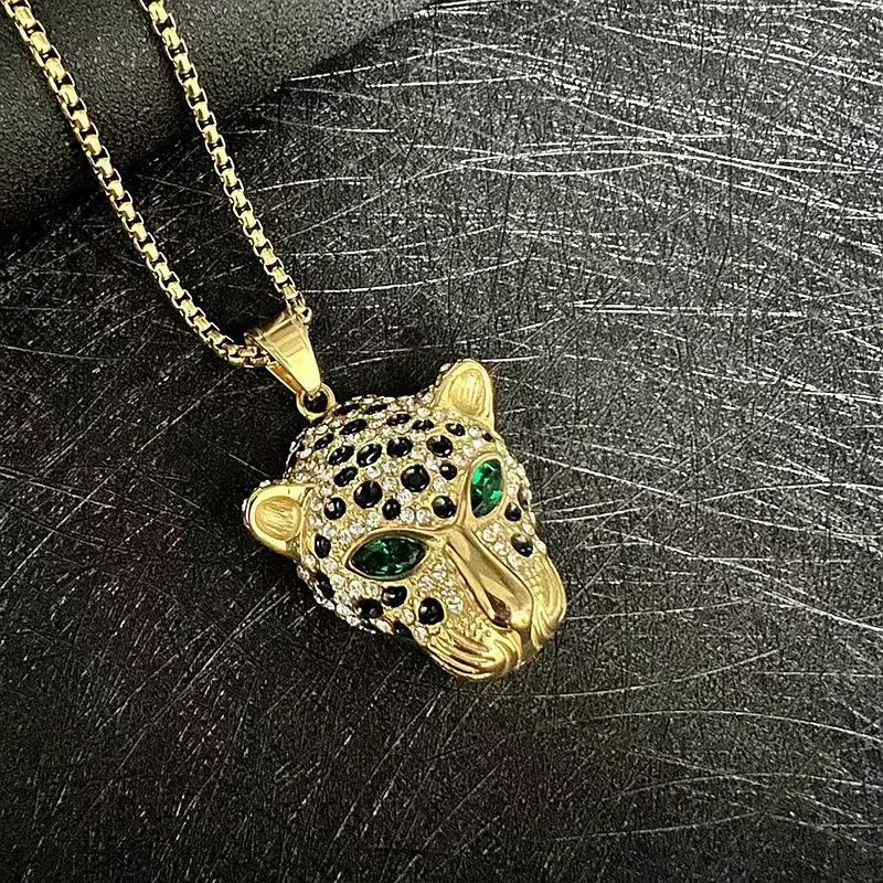 Collier avec pendentif tête de léopard Hip Hop Cool cadeau pour hommes en acier titane plaqué or bijoux rap_voghion.com