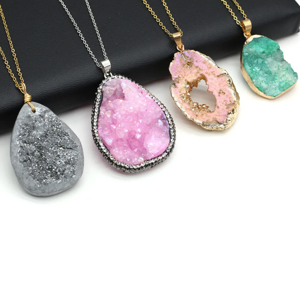 Collane con ciondolo in pietra naturale, agata, cristallo, gemma, collana irregolare all'ingrosso, 3 pezzi per la creazione di gioielli, accessori fai da te_voghion.com