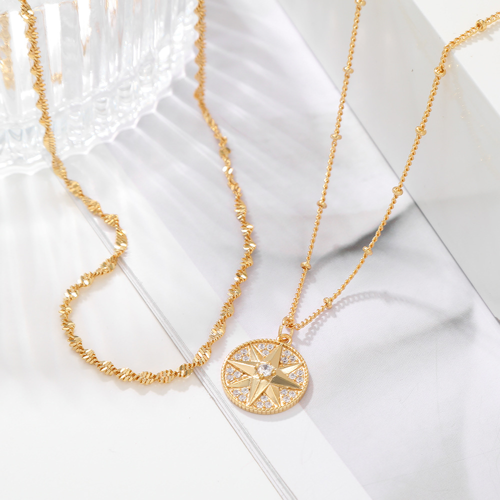 Double layer detachable eight pointed star necklace simple color preserving gold necklace set