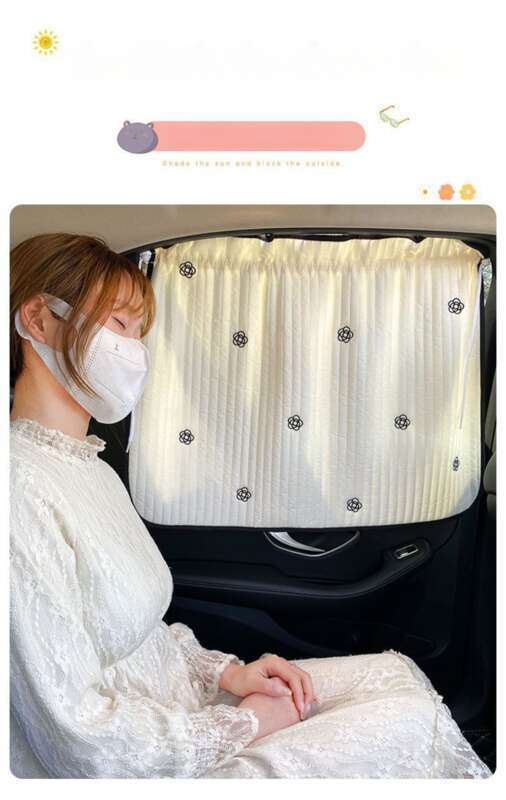 Creative Camellia Flower Printed Embroidered Car Sunshade, Non Punching Suction Cup Type, Rear Universal Version For_voghion.com