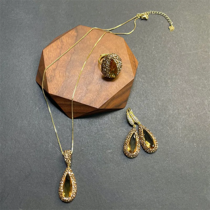 Halsketten-Ohrringe-Set, Sudanstein, türkischer Farbwechselschmuck, Strass, Wassertropfenform, Zultanit-Kristall, 3-teilig_voghion.com