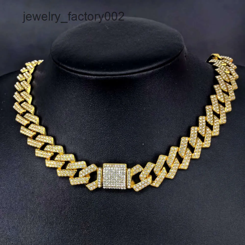 Collana Hip Hop con catena a maglie cubane baguette sciolte, ipoallergeniche, in oro e moissanite, da 15 mm, per uomo_voghion.com