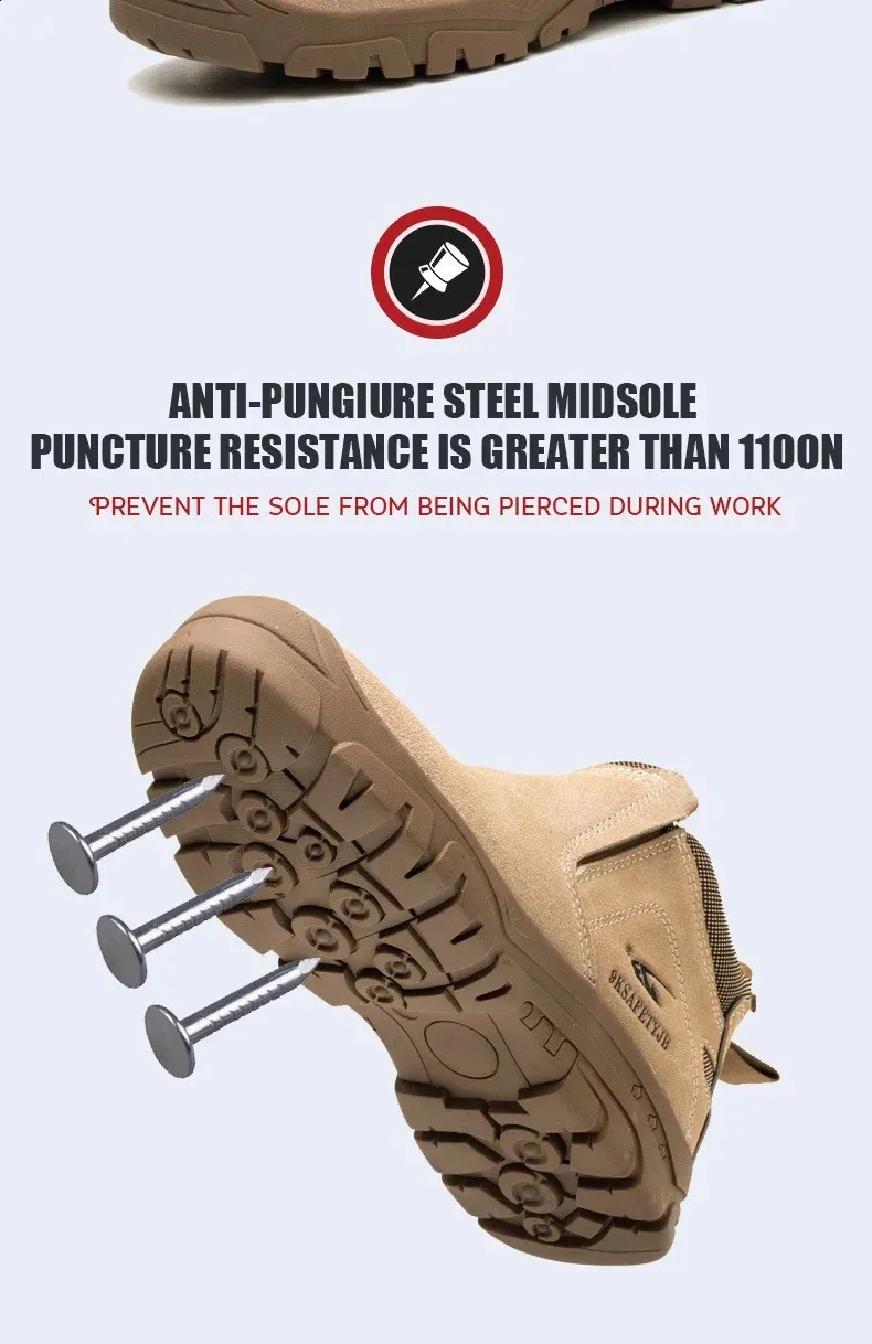 Chaussures de sécurité légères et antidérapantes pour hommes, avec embout en acier respirant et semelle en caoutchouc incassable, 240918_voghion.com