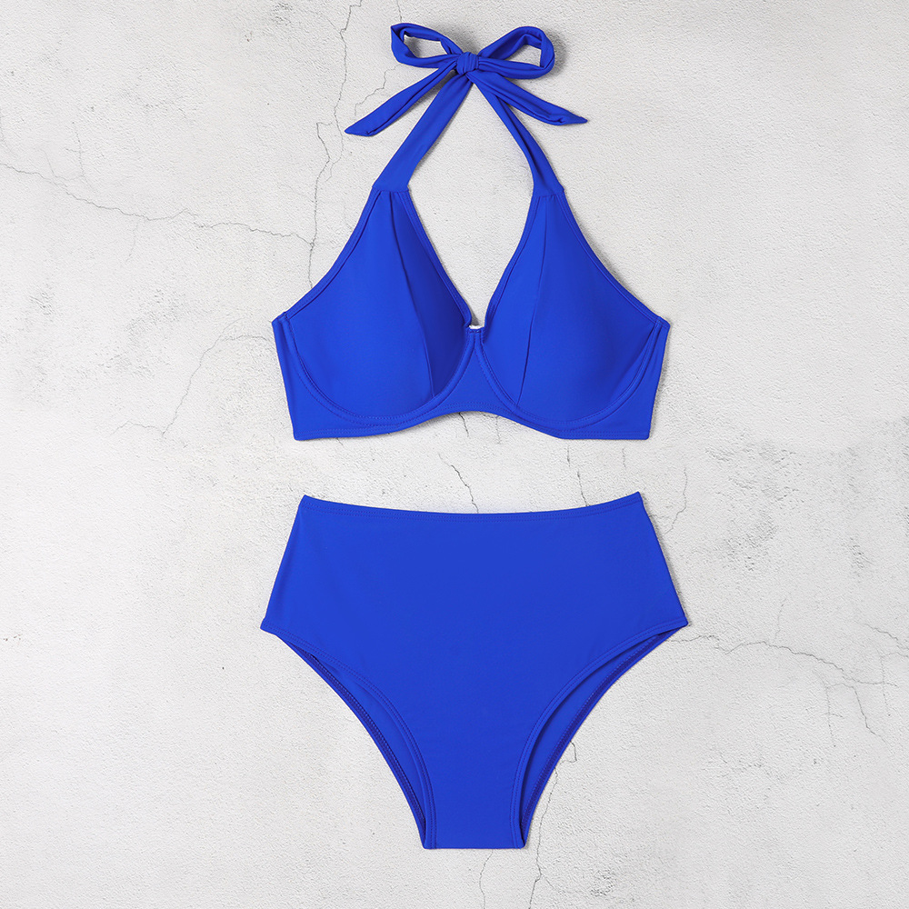 Damen Bikini Set Mit Hohem Bund Und Schlitz Sexy Badeanzug_voghion.com