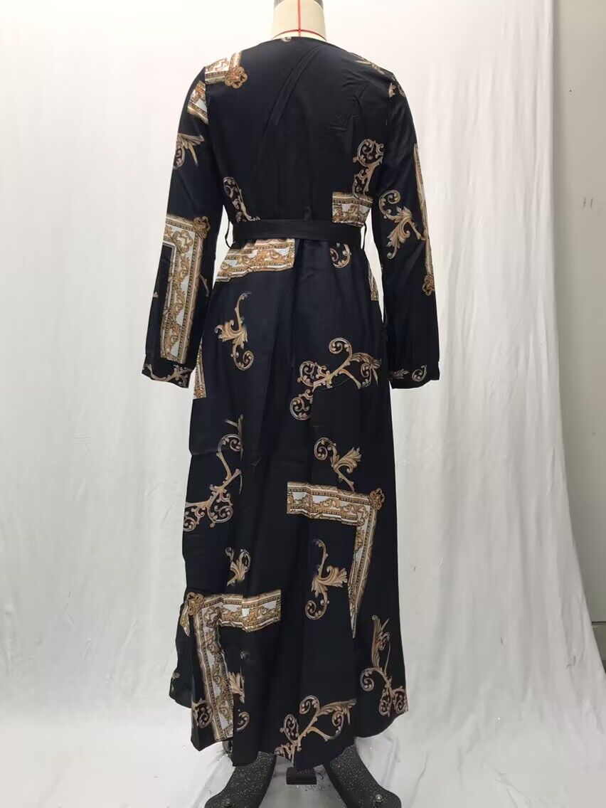 Women's retro palace style printed long-sleeved dress mopping shirt dress_mkmklike.com