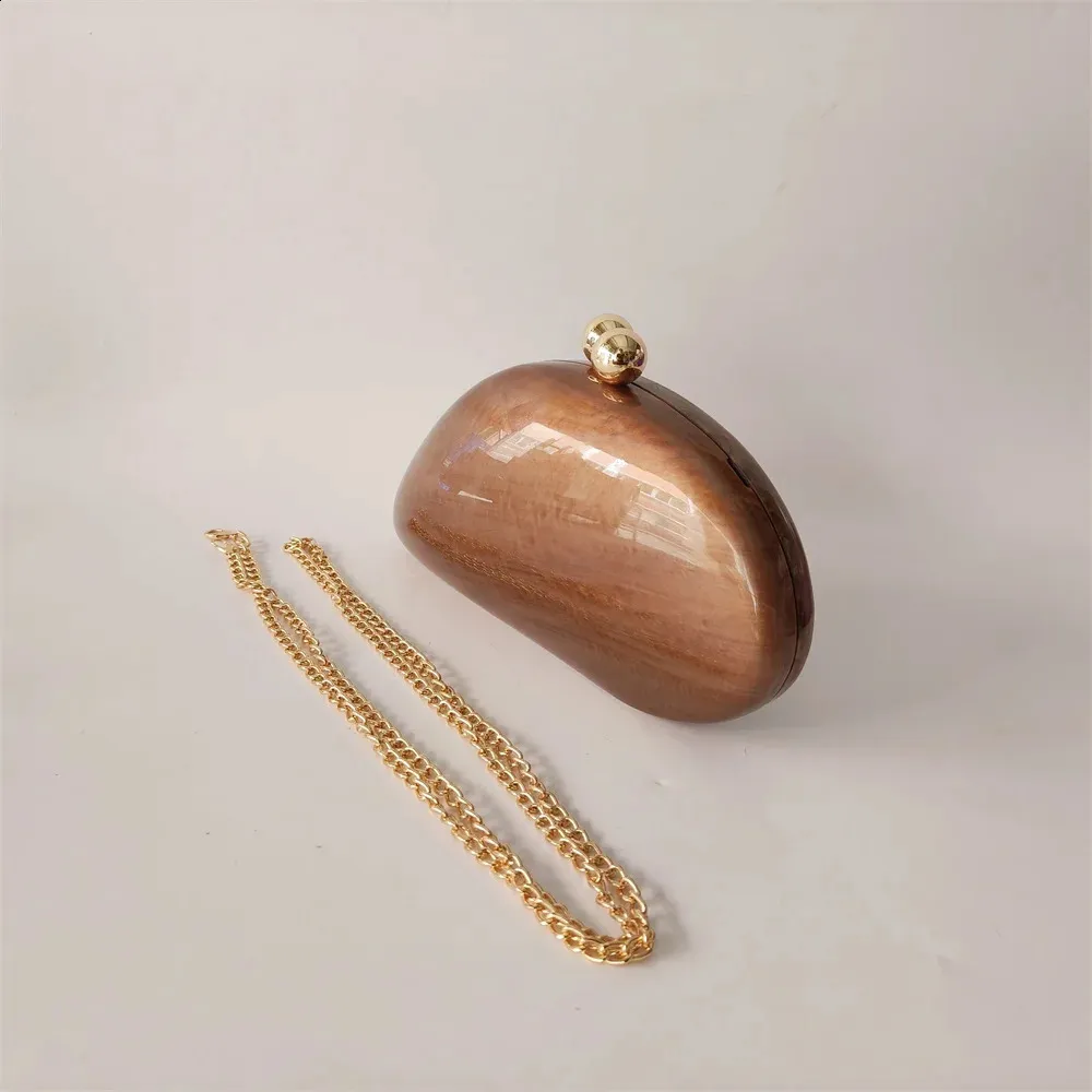 Nieregularne Dumpg Solid Brown Coffee Akrylowe Pudełko Sprzęgła Koralikowe Uchwyty Torebki Damskie Ramię Wieczorne Imprezy Plażowe_voghion.com