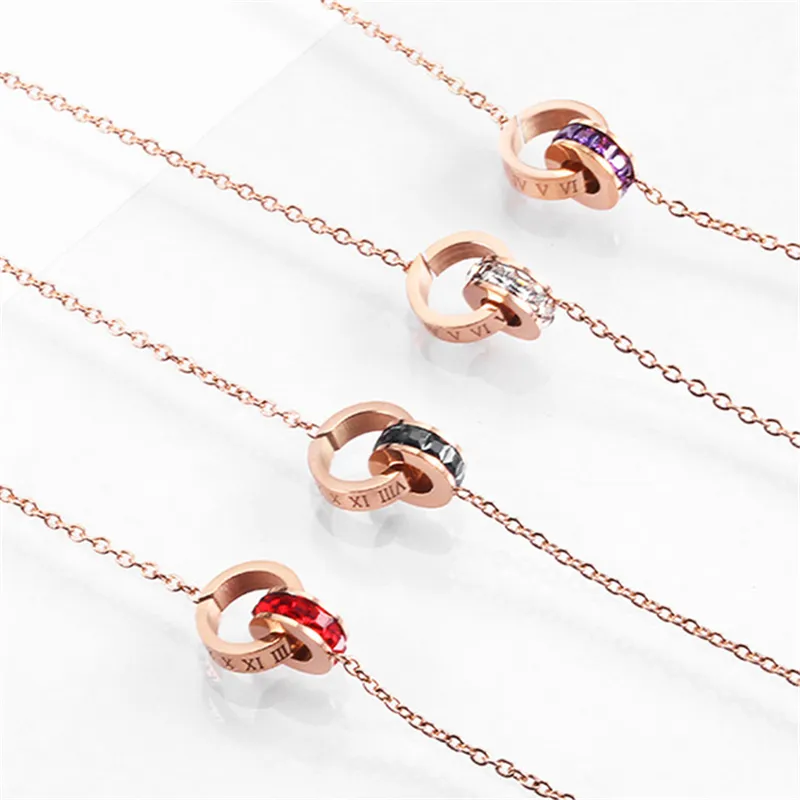 Charm-Armbänder mit römischen Ziffern, modisches Design, verblasst nicht, Kristallkreis, Titanstahl, Armreif für Frauen, Rose_voghion.com