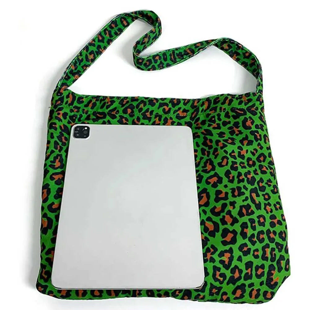 Sac à main en velours côtelé pour femme avec bandoulière en tissu imprimé panthère verte, grande capacité, sac de loisirs, de voyage, de shopping_voghion.com