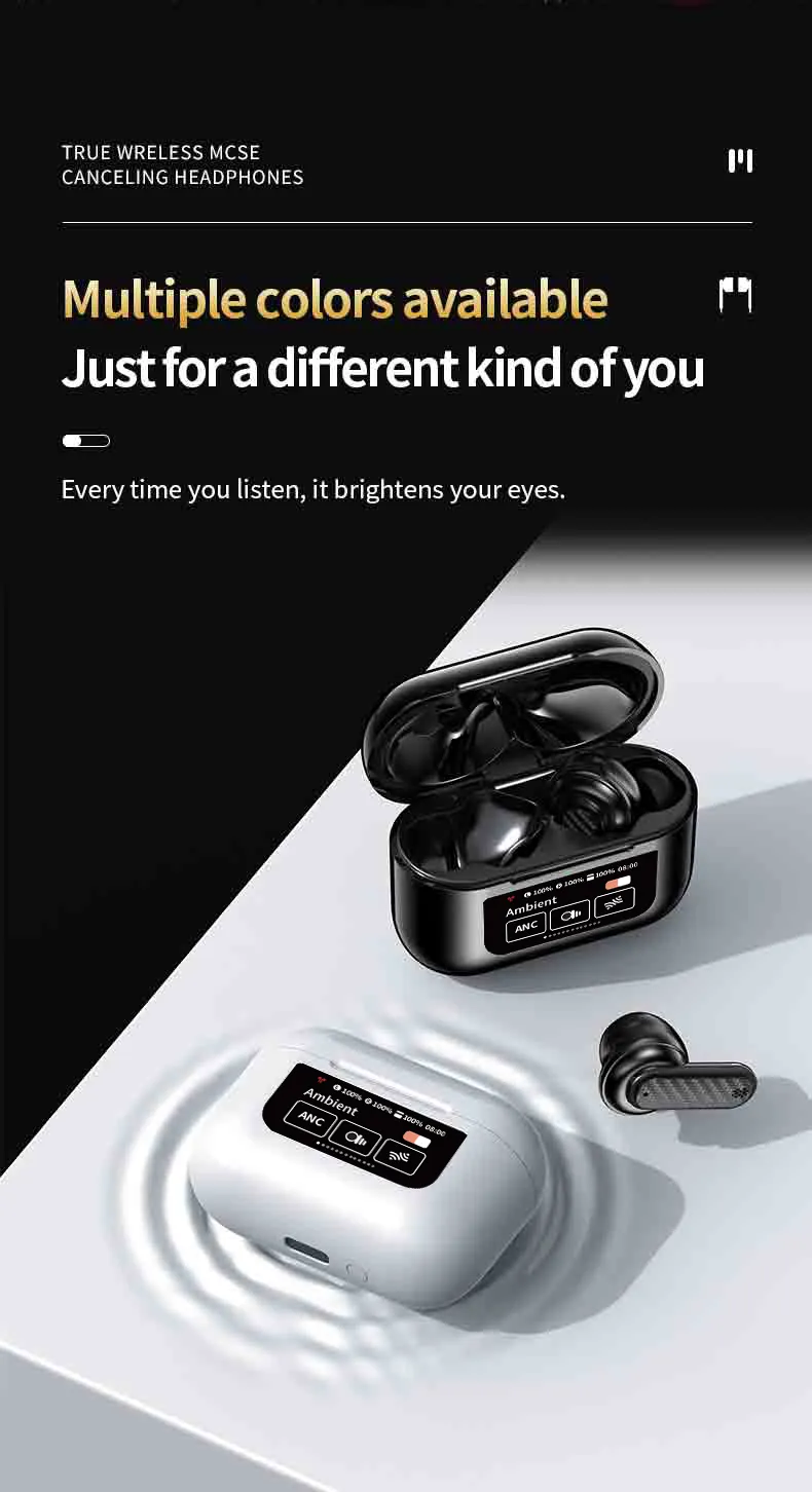 Nuove cuffie YW08 TWS auricolari wireless touch screen in-ear con display LED, riduzione del rumore ANC, auricolari da gioco_voghion.com