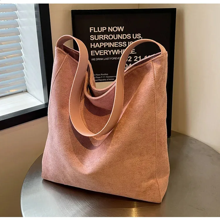 Suede Shoulder Tote Bag Large Capacity Soft Leather Hobo Style_voghion.com