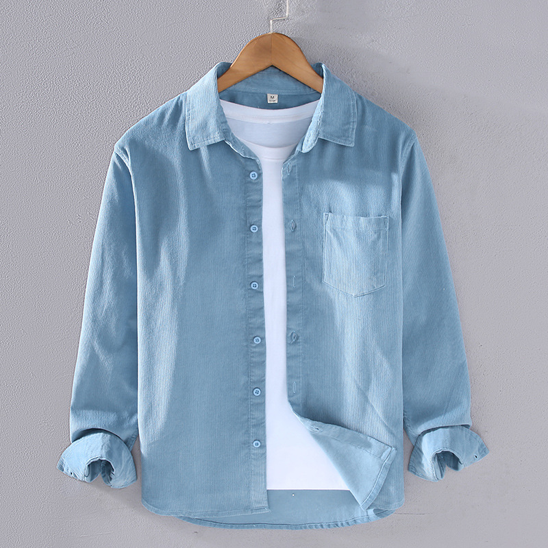Frühling und Herbst Reine Baumwolle Cord Langarm Hemd Männer Gestreiften Samt Hemd Jugend Freizeit Lose Herren Mantel Langarm Top_voghion.com