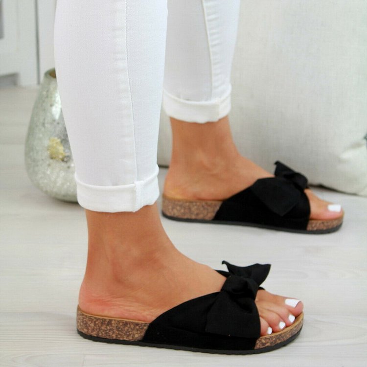 Plus Size Bowknot One-Strap For Women Leopard Print Suede Flat Sandals Slippers_voghion.com