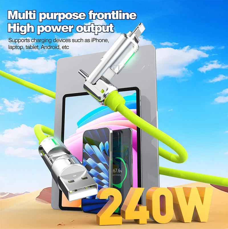 240W 4 In 1 Multi-function Mobile Phone Data PD Fast Charging Cable Charger Zinc Alloy Fast Charging Easy Portability_voghion.com