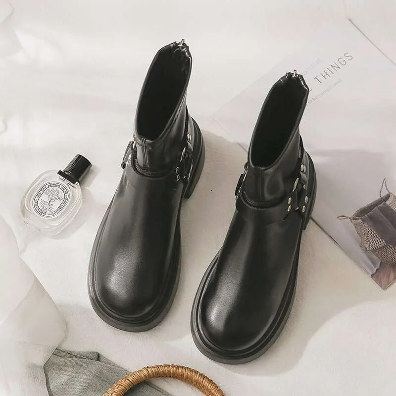 Designer Boot Sheepskin Edition~Maillard With Skirt Knight Black British Style Martin Short Boots For Women Booties 641_voghion.com