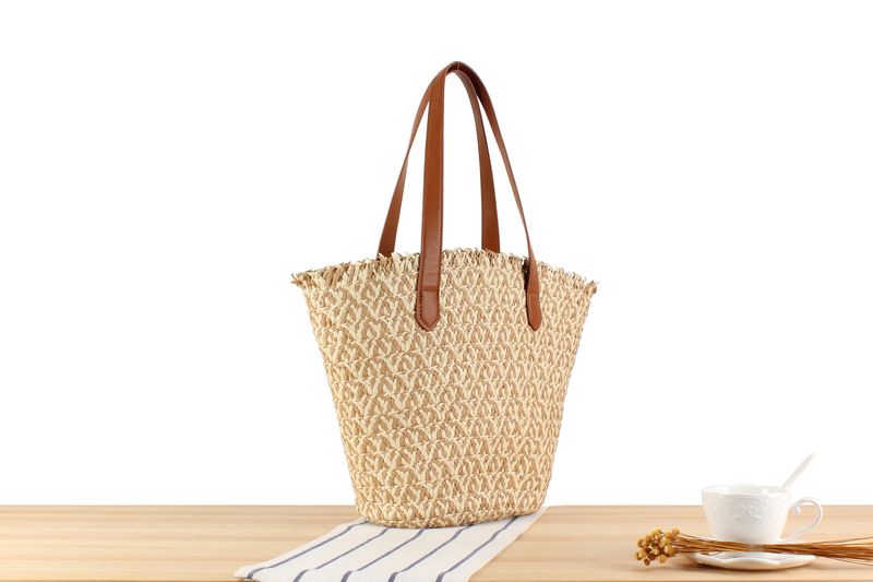 Nuova corda di carta bicolore intrecciata per pendolarismo alla moda, grande capacità, borsa a tracolla per verdure, secchiello per l'acqua_voghion.com